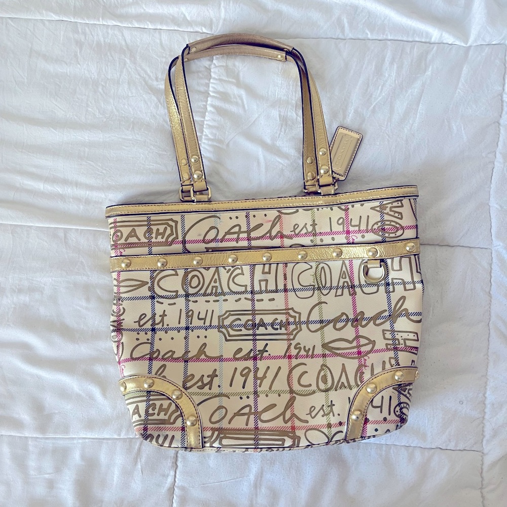 coach tattersall graffiti tote